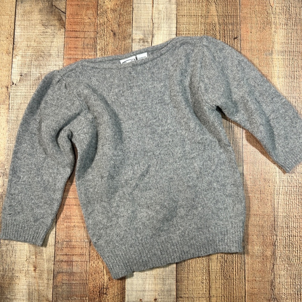 Parrinello Grey Lambswool Angora Blend Puff Shoulder Boat Neck Sweater Medium M